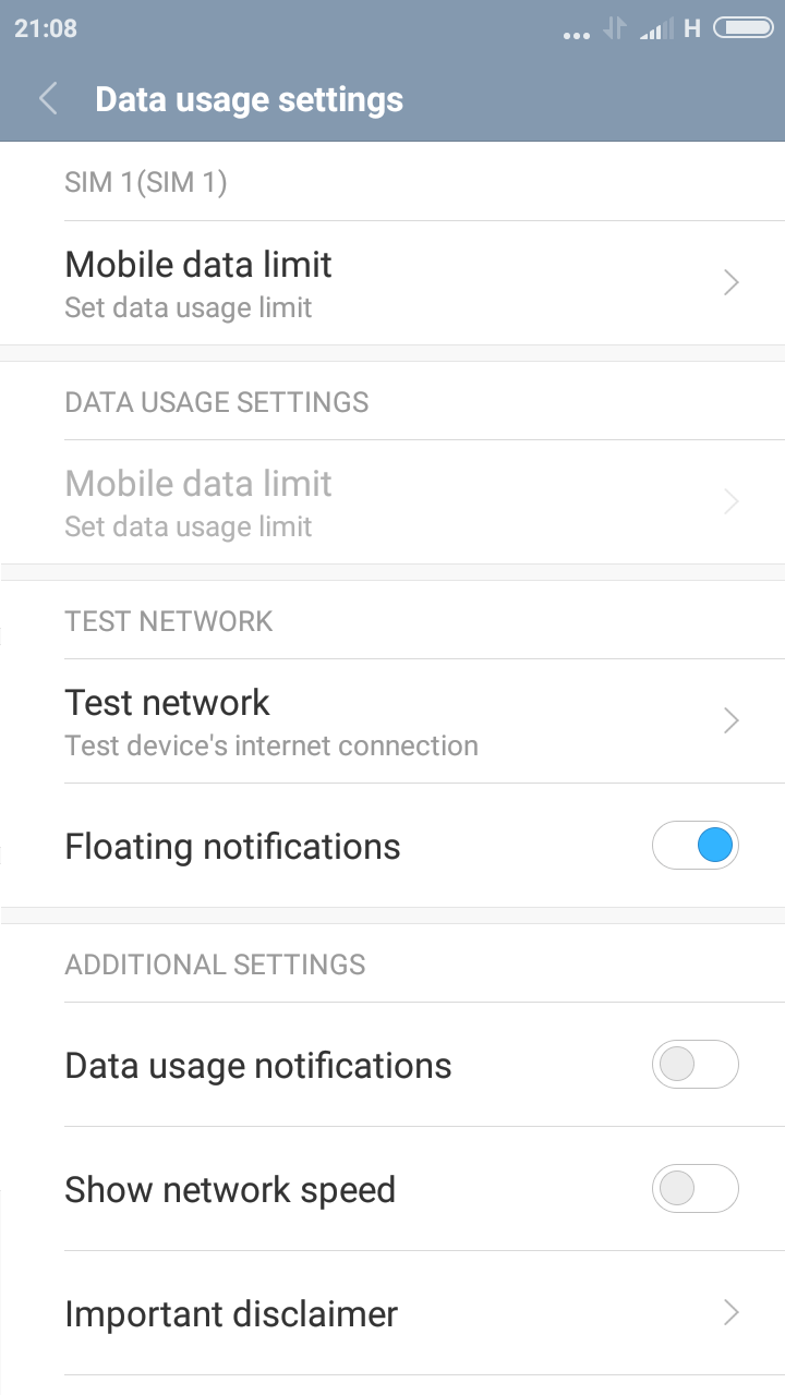 data usage landing page more options menu